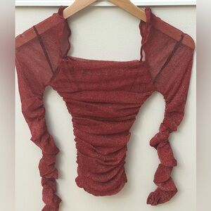 NWOT Red Sparkly Stretchy Shirt NEVER WORN